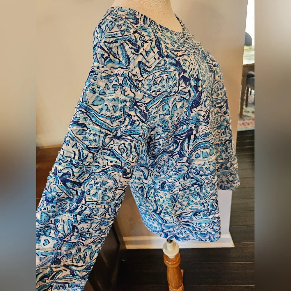 Patchington Top Size Large Resortwear Blue Hearts Art To Wear Wearable Art - Picture 2 of 10